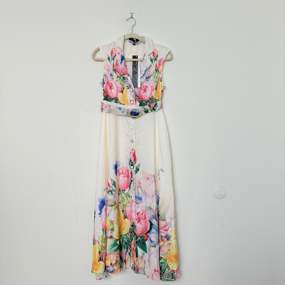 Dalia MacPhee Vintage Floral Print Sleeveless Maxi Dress With Belt